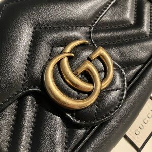 Gucci Double G Super Mini Marmont Black Crossbody Bag Used Once